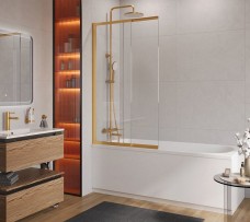 Шторка на ванну Cezares Slider FIX-VF-11-90 (брашированное золото/прозрачное)