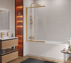 Шторка на ванну Cezares Slider VF-11-90 (брашированное золото/прозрачное)
